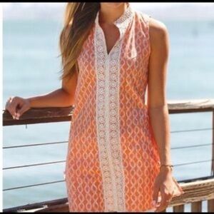 Orange and White Sleeveless Mini Dress